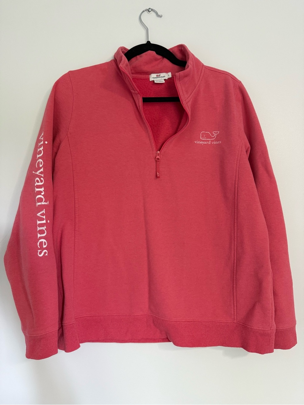 Vineyard Vines Coral Quarter-Zip Pullover with Sleeve Logo